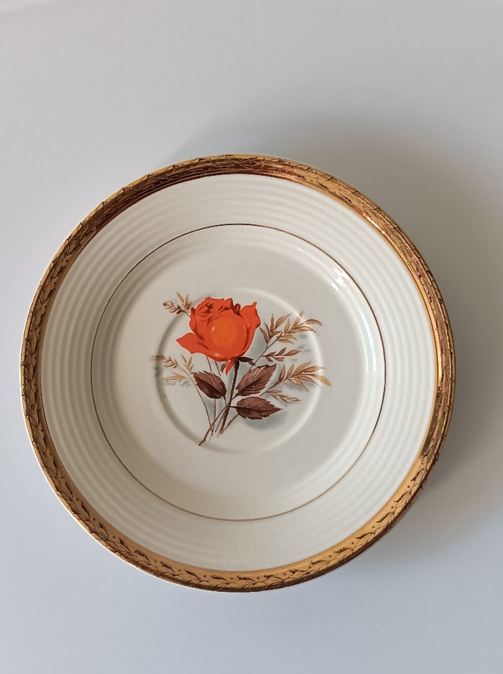 Triumph American Limoges 22K Gold Vermillion Rose Small Plate White Orange 6"